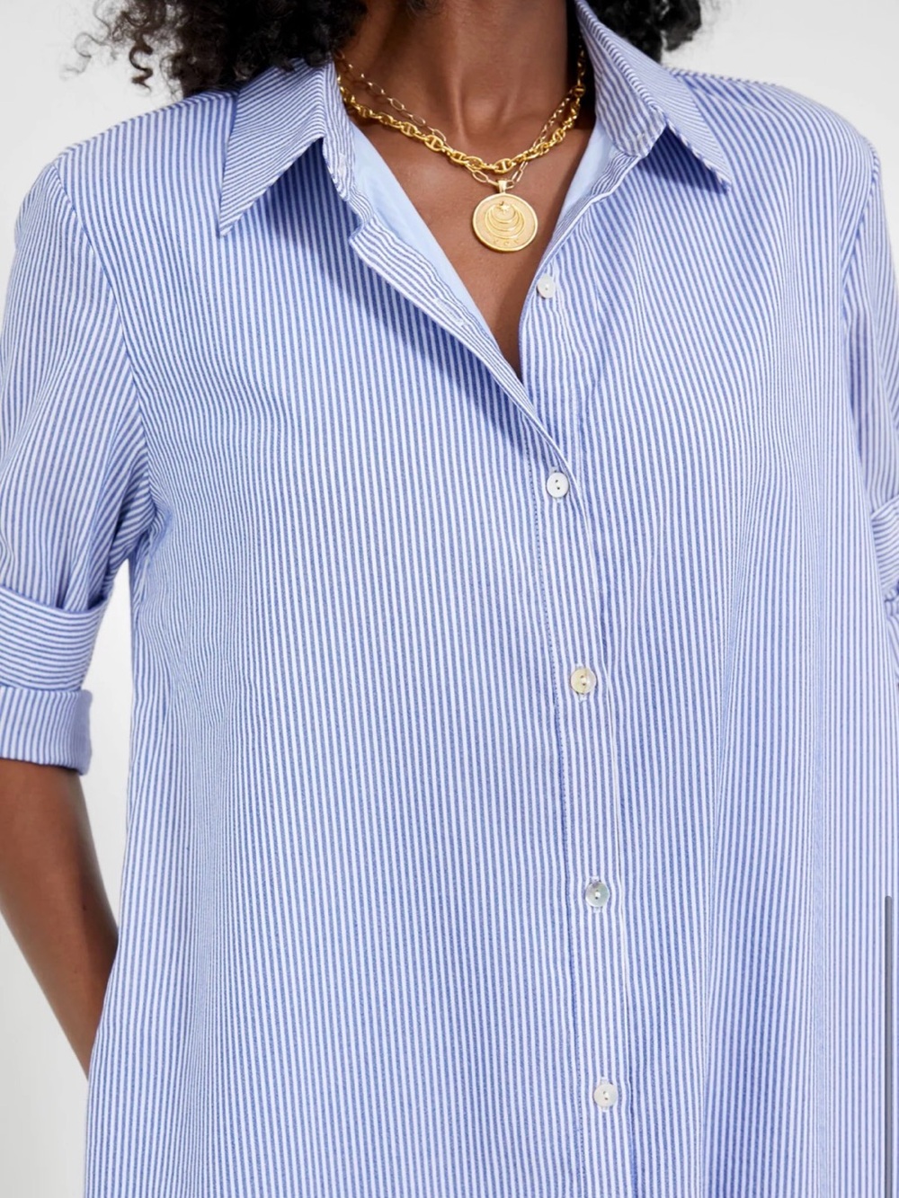 Pomander Place Light Blue Stripe Maxi Shirt Dress - Picture 4 of 7